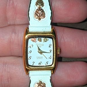 Black Hills Gold rare white leather watch